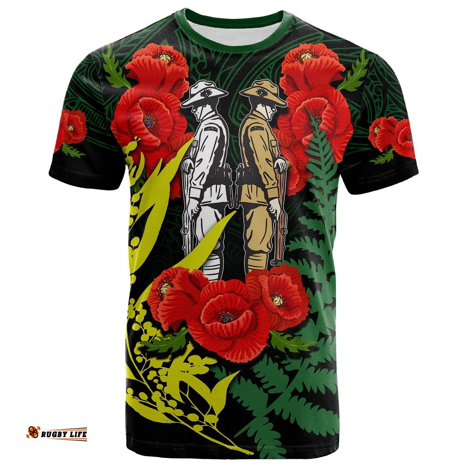 anzac day t shirt maori patterns green color