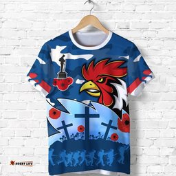 custom personalised roosters anzac day t shirt military blue