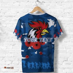 custom personalised roosters anzac day t shirt military blue