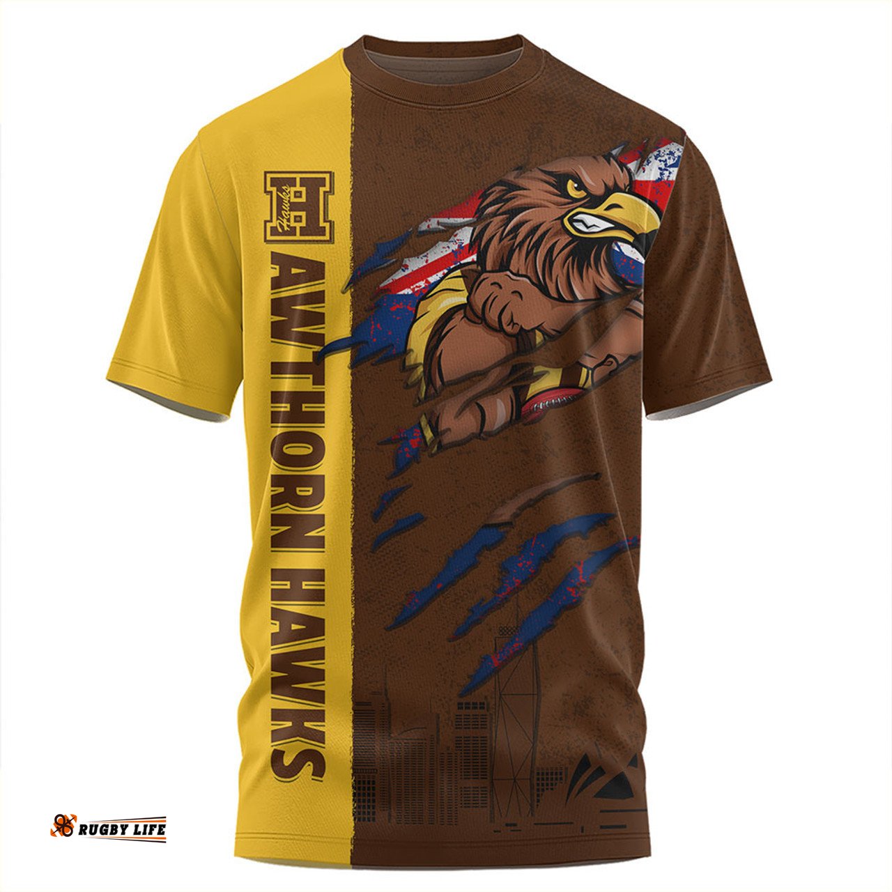 Amazing Aussie Hawthorn Burning Passion Of Power Scratch Style T-shirt