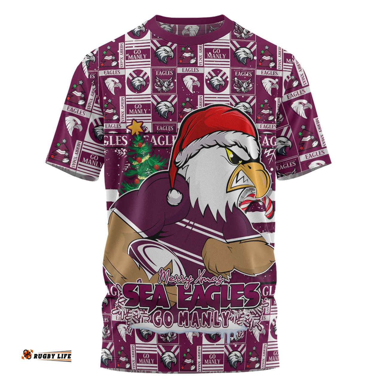 Amazing Aussie Manly Warringah Sea Eagles Merry Ugly Christmas Comic Style T-shirt