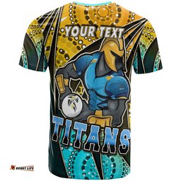 Amazing Aussie Gold Coast Titans Custom Gold Coast Titans Ball Aboriginal Inspired Style Personalised Player And Number  T-shirt