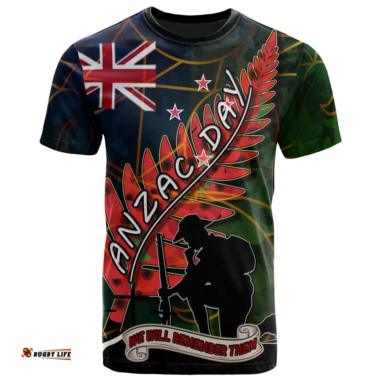 Amazing Aussie New Zealand Anzac Day T Shirt Anzac Day "We Will Remember Them" Camouflage Curve Patterns T Shirt T-shirt