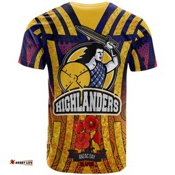 Amazing Aussie Otago Highlanders Rugby T Shirt Aboriginal Inspired Anzac Day Otago Highlanders With Poppy Flower T Shirt T-shirt