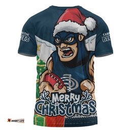 Amazing Aussie Carlton Santa Scoring Touchdown On Christmas Game Day T-shirt