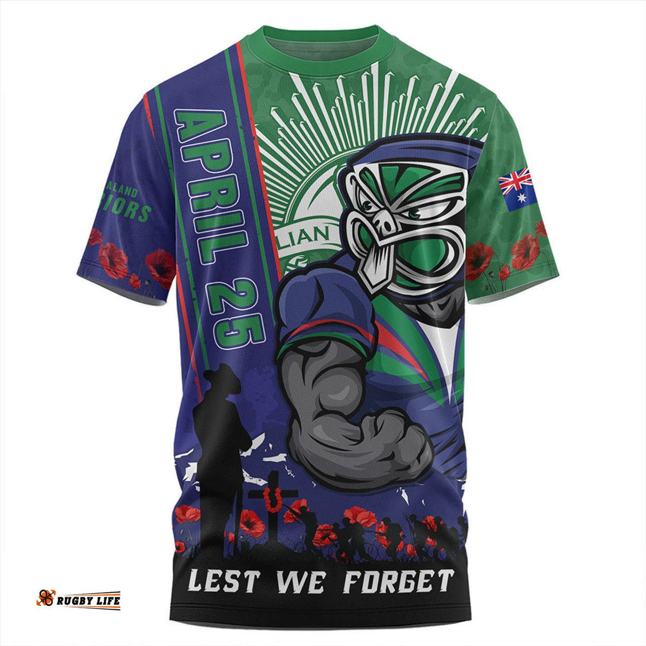 Amazing Aussie New Zealand Warriors Anzac Day Lest We Forget Strong Fighting Spirit T-shirt