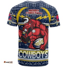 Amazing Aussie North Queensland Cowboys Christmas Custom Cowboys Merry Christmas With Snowflake Pattern  T-shirt