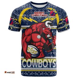 Amazing Aussie North Queensland Cowboys Christmas Custom Cowboys Merry Christmas With Snowflake Pattern  T-shirt