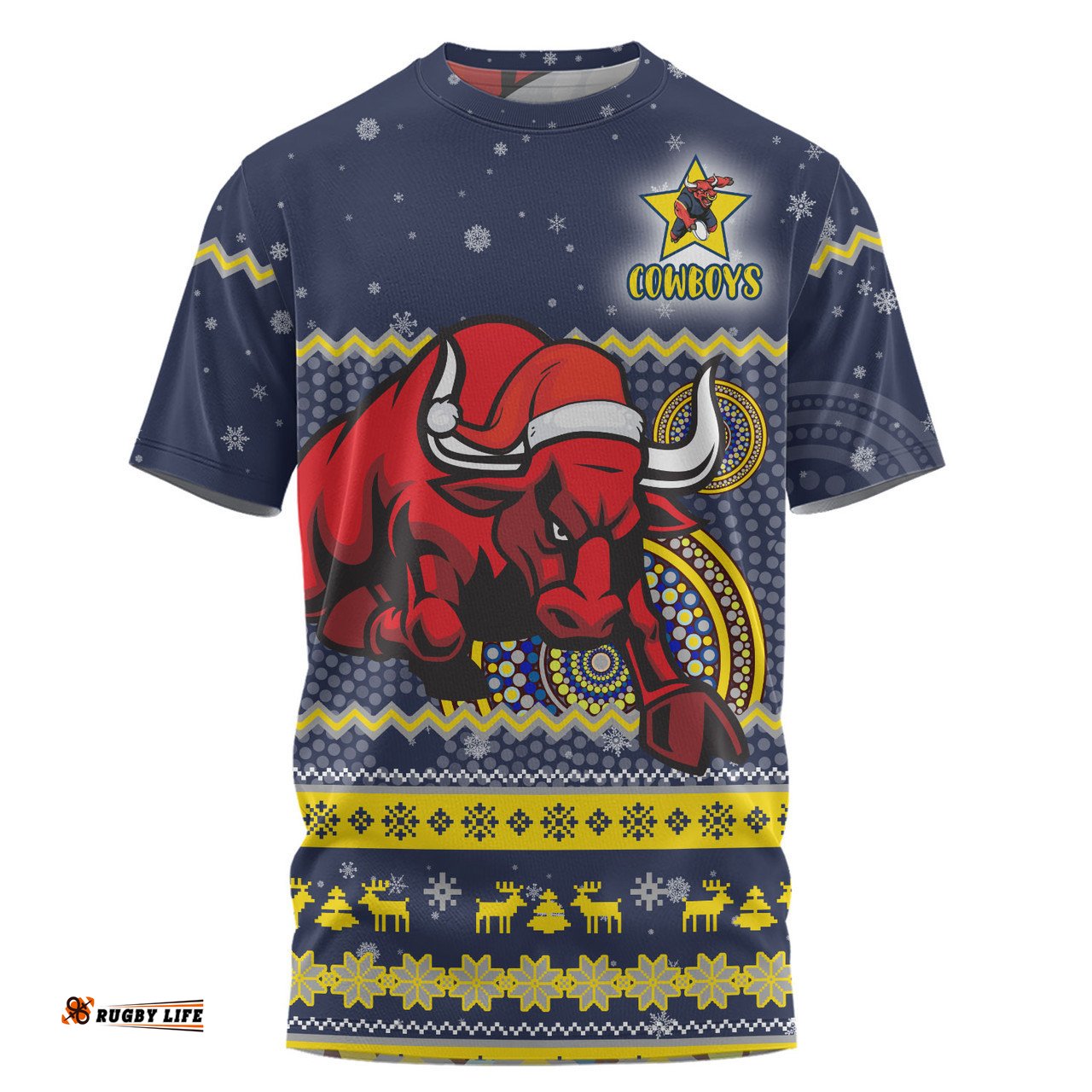 Amazing Aussie North Queensland Cowboys Christmas Custom Ugly Xmas And Aboriginal Patterns For Die Hard Fan  T-shirt