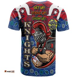 Amazing Aussie Newcastle Knights T Shirt Custom Naidoc Week Newcastle Knights Ball With Aboriginal Inspired Background T Shirt T-shirt