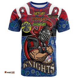 Amazing Aussie Newcastle Knights T Shirt Custom Naidoc Week Newcastle Knights Ball With Aboriginal Inspired Background T Shirt T-shirt