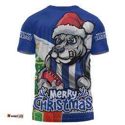 Amazing Aussie North Melbourne Santa Scoring Touchdown On Christmas Game Day T-shirt