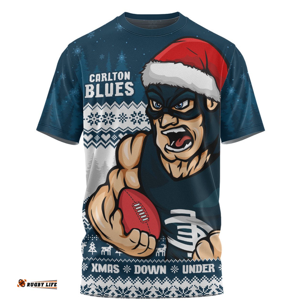 Amazing Aussie Carlton Merry Christmas Down Under Footy Power Style T-shirt