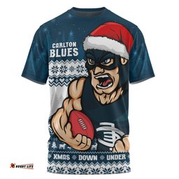 Amazing Aussie Carlton Merry Christmas Down Under Footy Power Style T-shirt