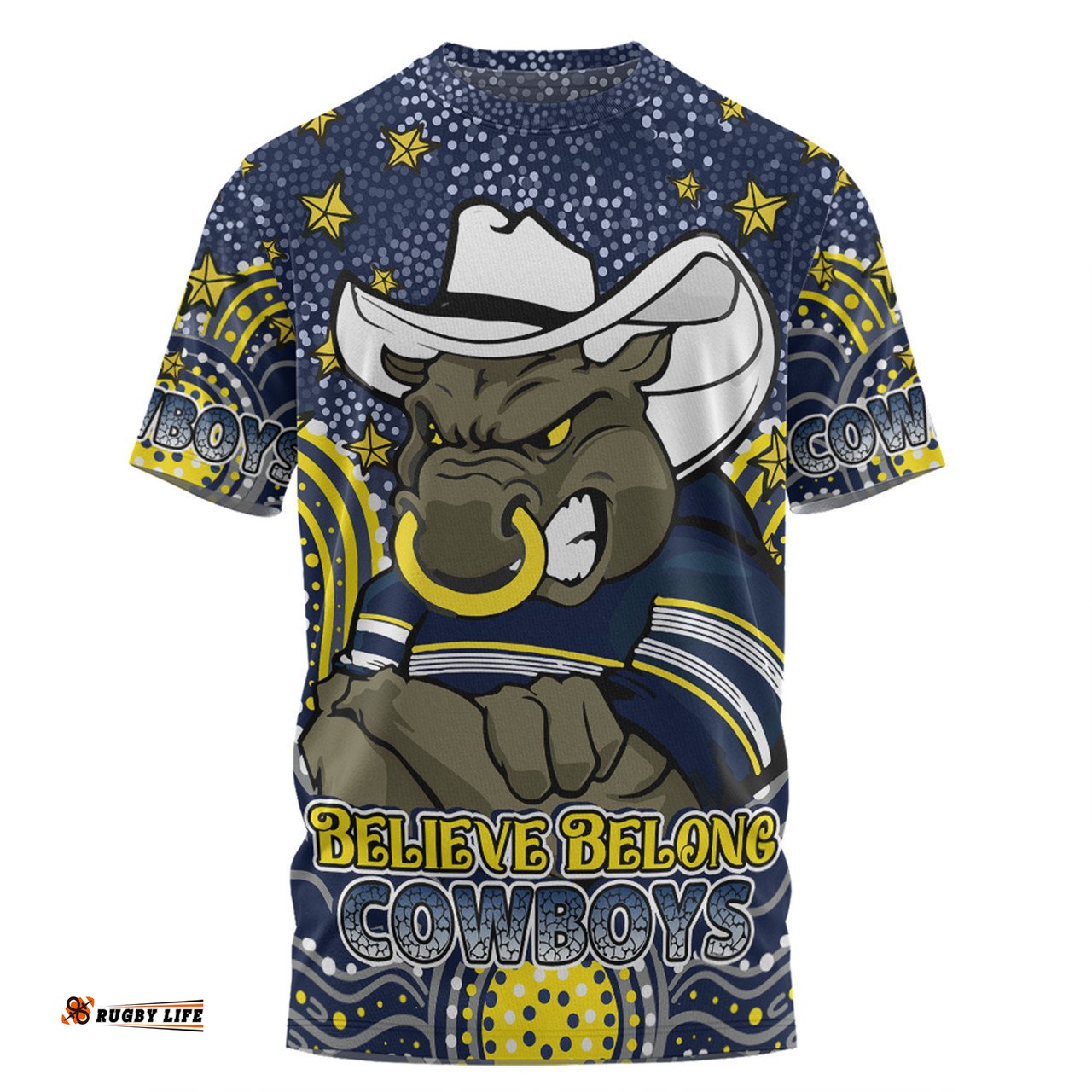 Amazing Aussie North Queensland Cowboys Custom Custom With Aboriginal Inspired Style Of Dot Painting Patterns  T-shirt