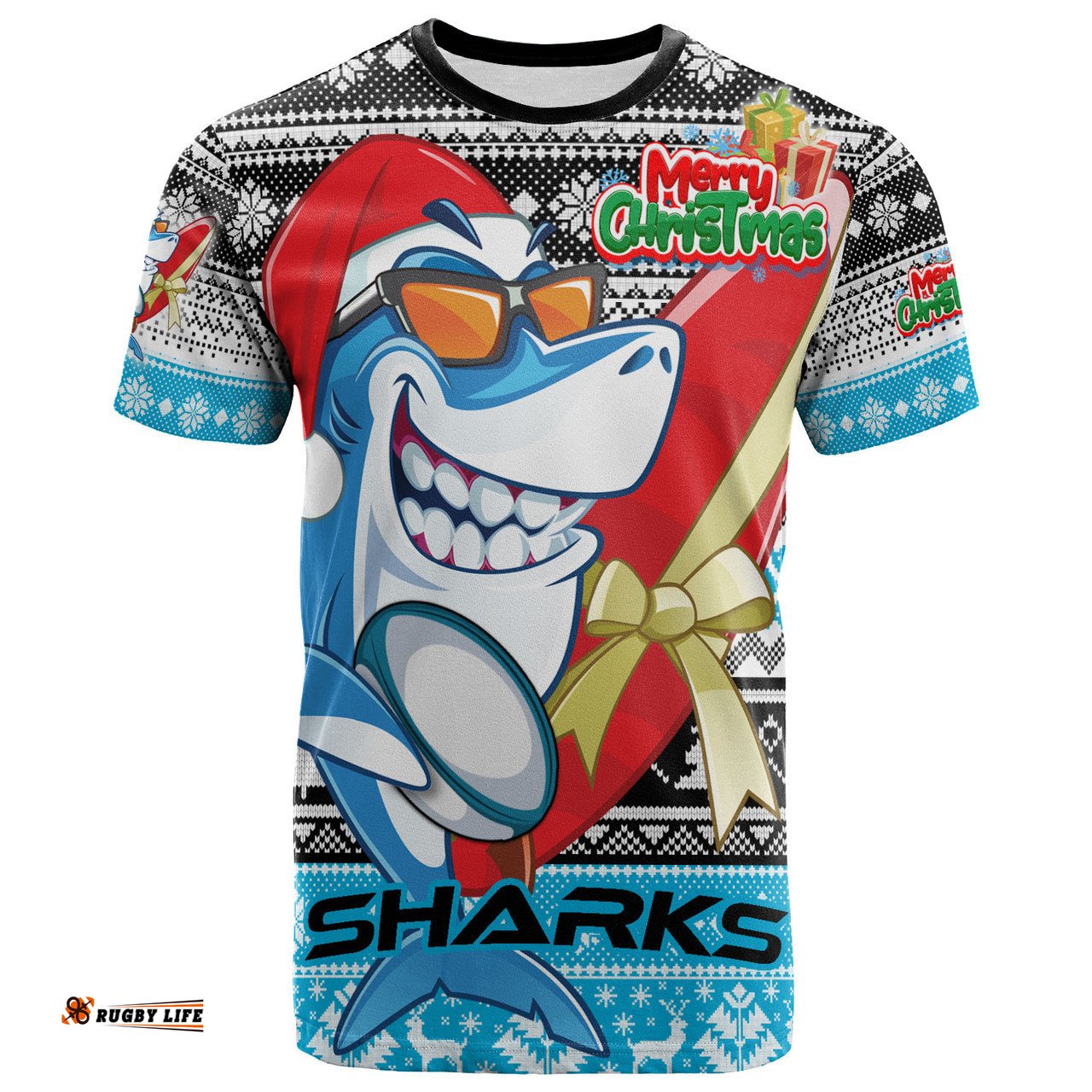 Amazing Aussie Cronulla Sutherland Sharks Custom Cronulla Sutherland Sharks Mascot Knitted Christmas Patterns  T-shirt