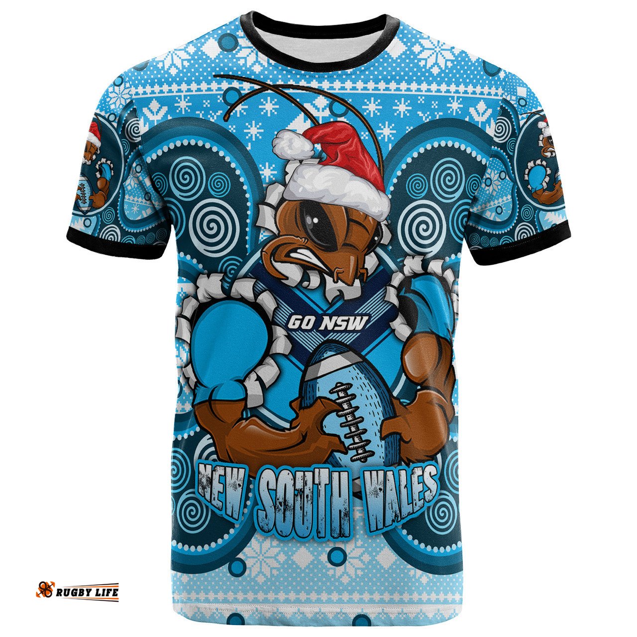 Amazing Aussie Cockroaches Christmas Custom NSW Blues Cockroaches Mascot Aboriginal Inspired Christmas  T-shirt
