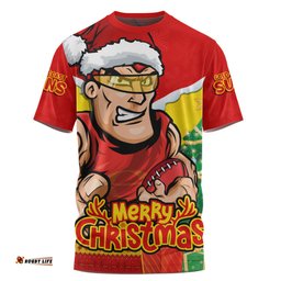 Amazing Aussie Gold Coast SUNS Santa Scoring Touchdown On Christmas Game Day T-shirt