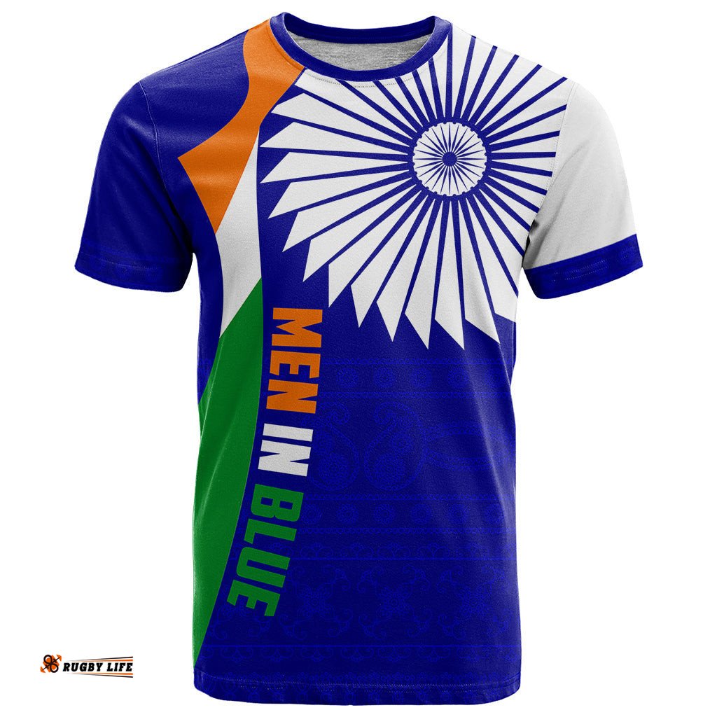 india cricket t shirt men in blue world cup 2023 bharat flag style