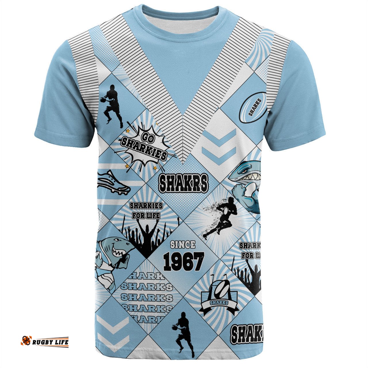 Amazing Aussie Cronulla-Sutherland Sharks T-Shirt - Argyle Patterns Style Tough Fan Rugby For Life