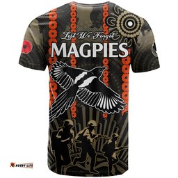 anzac collingwood football t shirt proud to be magpies poppy flowers and aboriginal version
