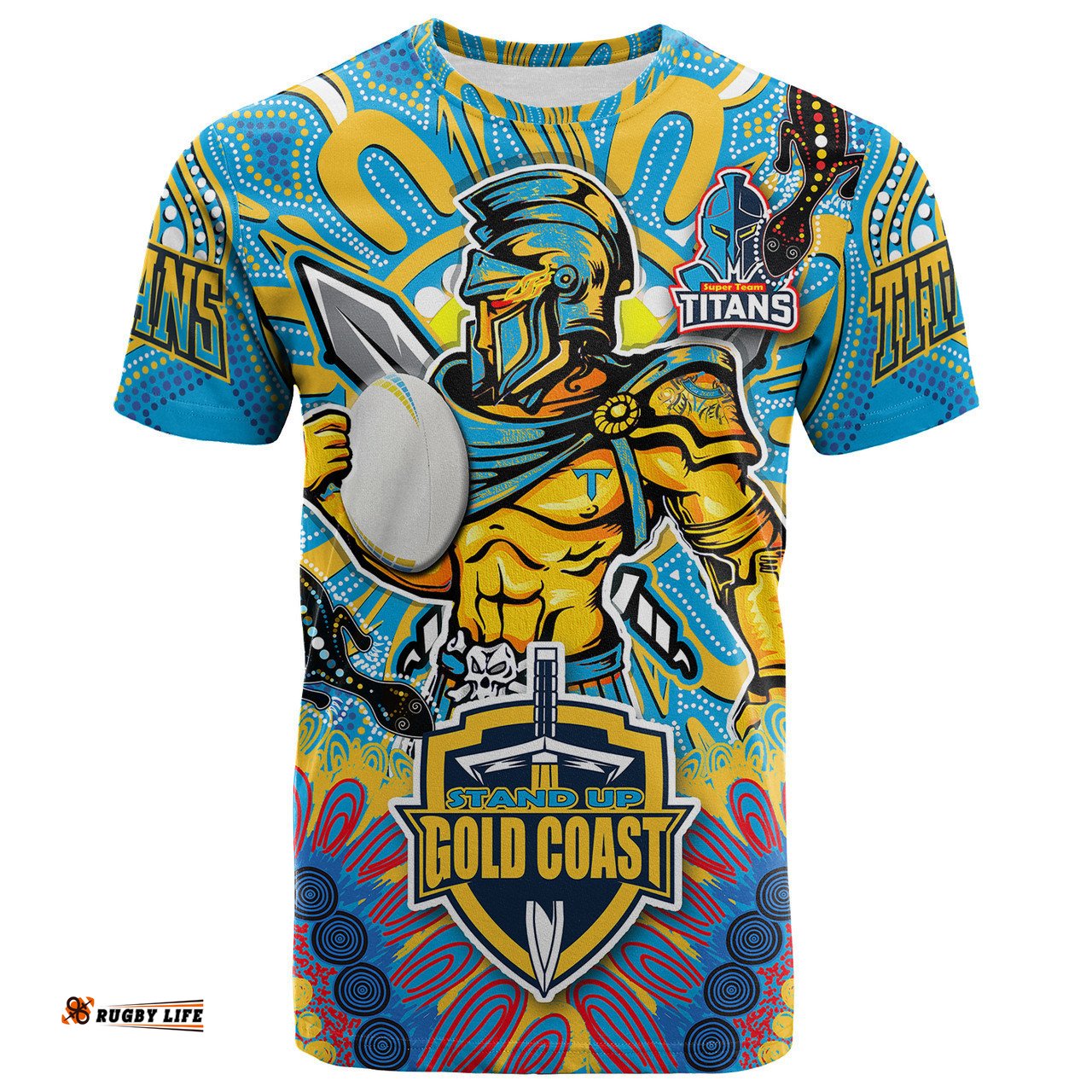 Amazing Aussie Gold Coast Titans Custom T-Shirt - Stand Up Titans Indigenous Aboriginal Inspired T-Shirt