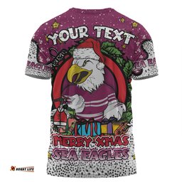Amazing Aussie Manly Warringah Sea Eagles Christmas Custom T-shirt - Merry Christmas Our Beloved Team With Aboriginal Dot Art Pattern T-shirt
