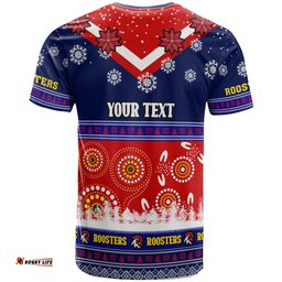 Amazing Aussie Sydney Roosters Christmas T-Shirt - Custom Sydney Roosters Ugly Christmas And Aboriginal Inspired Patterns T-Shirt