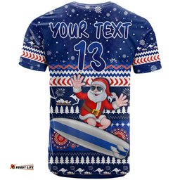 custom text and number australia christmas t shirt aussie aboriginal santa claus is surfing with kangaroo