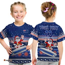 custom text and number australia christmas t shirt aussie aboriginal santa claus is surfing with kangaroo