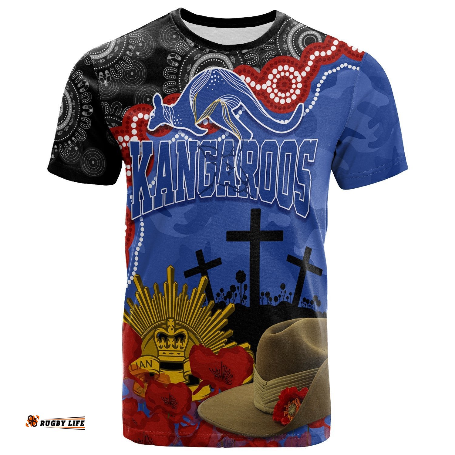 kangaroos football anzac 2023 t shirt aboriginal mix slouch hat