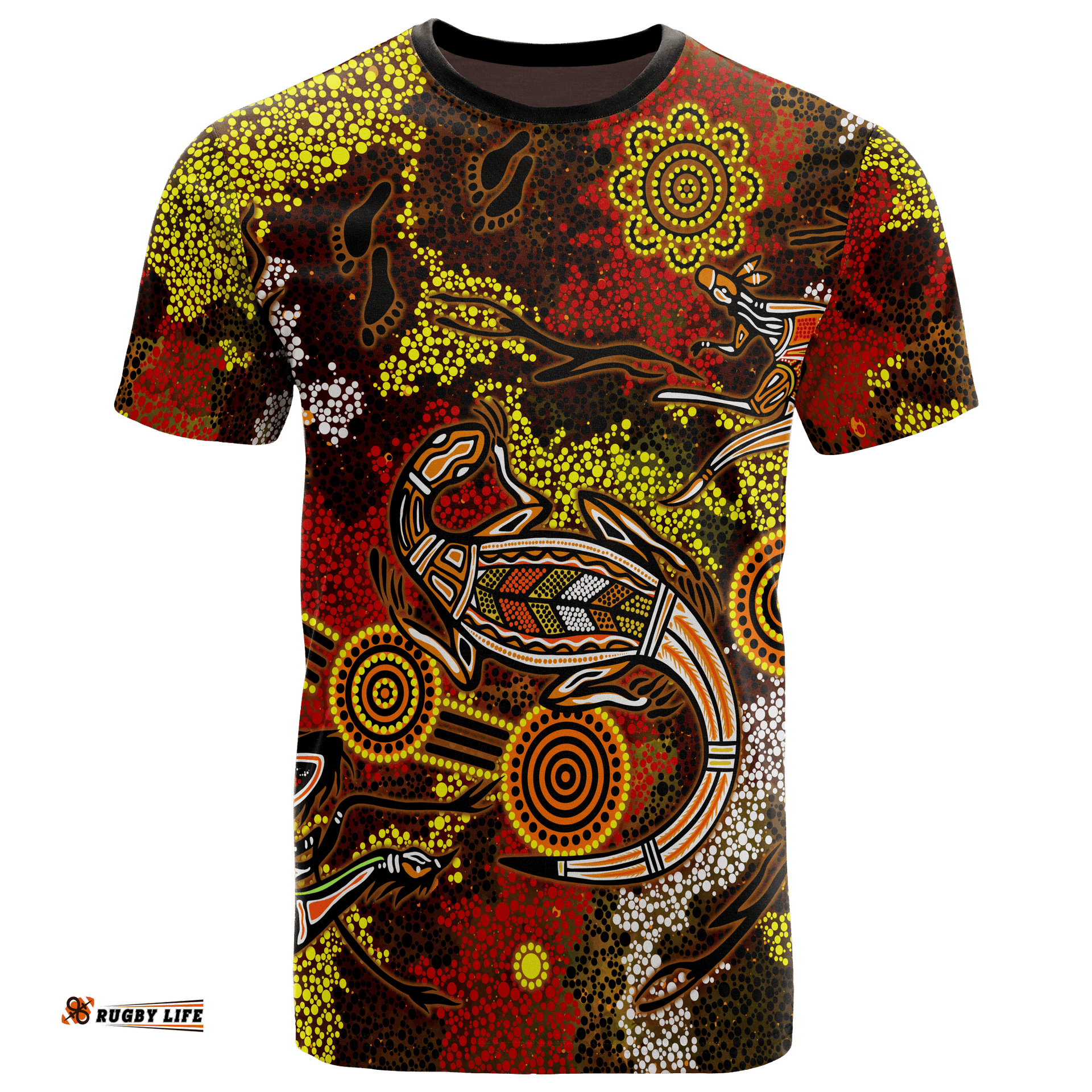 aboriginal t shirts kangaroo and lizard dot painting art