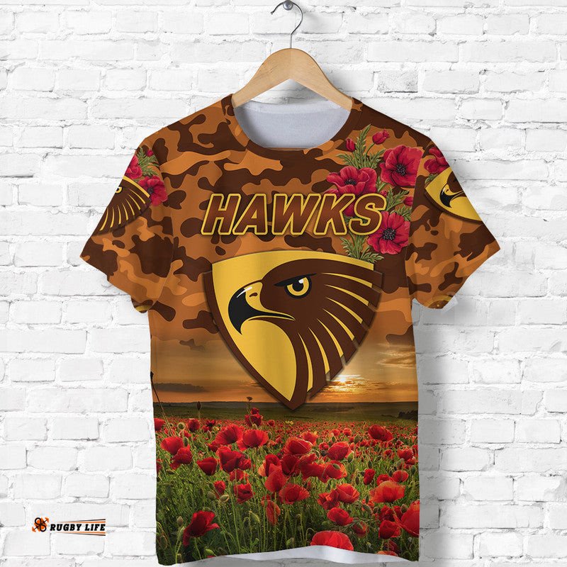 hawthorn hawks anzac t shirt poppy vibes