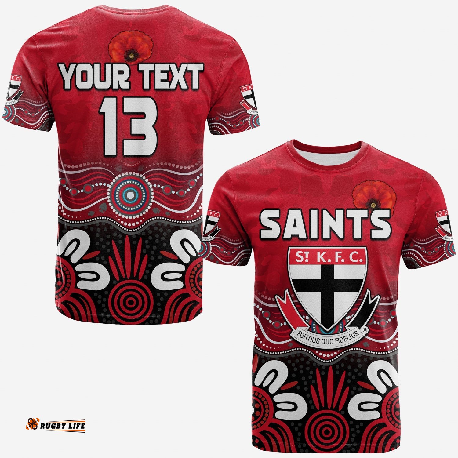 custom text and number saints anzac 2022 t shirt st kilda aboriginal remember them