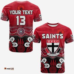custom text and number saints anzac 2022 t shirt st kilda aboriginal remember them