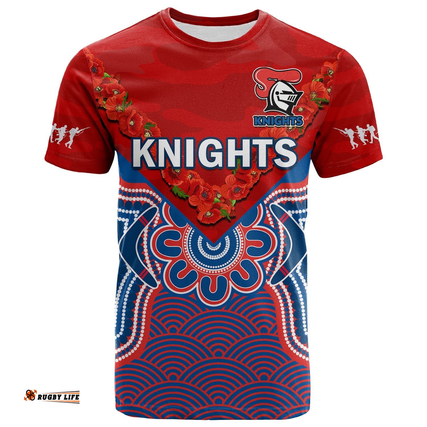 knights anzac 2023 t shirt camouflage poppy mix aboriginal