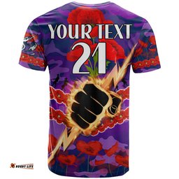 custom text and number storm rugby anzac t shirt lest we forget