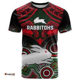 personalised rabbitohs rugby t shirt souths 1908 aboriginal mix polynesian pattern