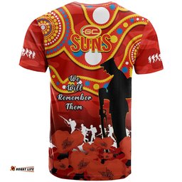 gold coast football anzac 2023 t shirt suns aboriginal mix poppy camouflage