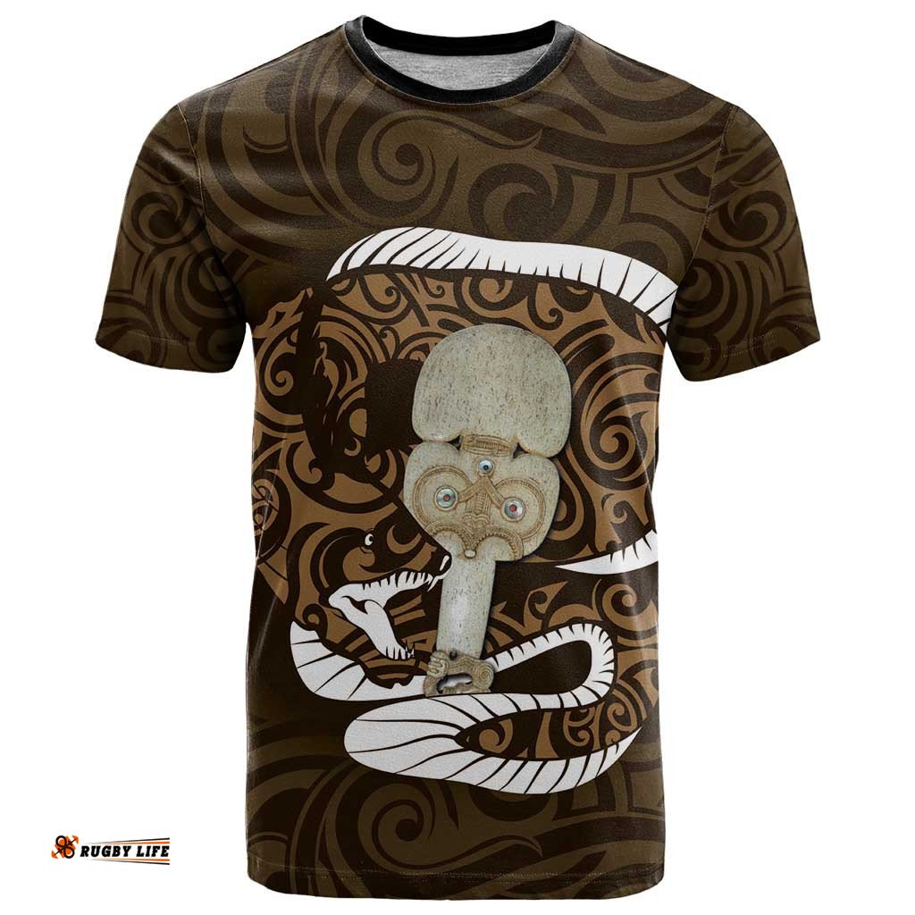 gold new zealand eel t shirt aotearoa maori tuna with kotiate weapon