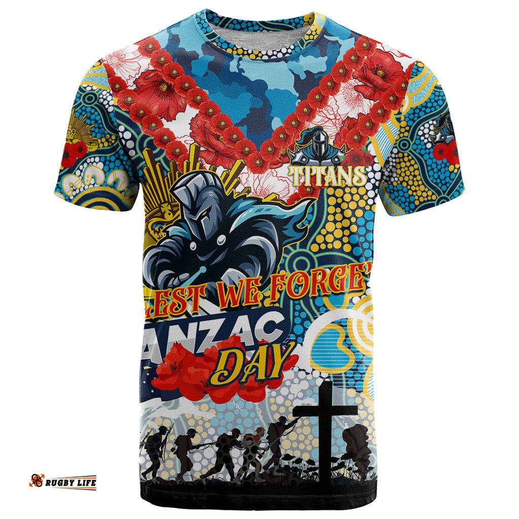 personalised titans anzac day t shirt aboriginal rising sun dt02