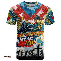 personalised titans anzac day t shirt aboriginal rising sun dt02