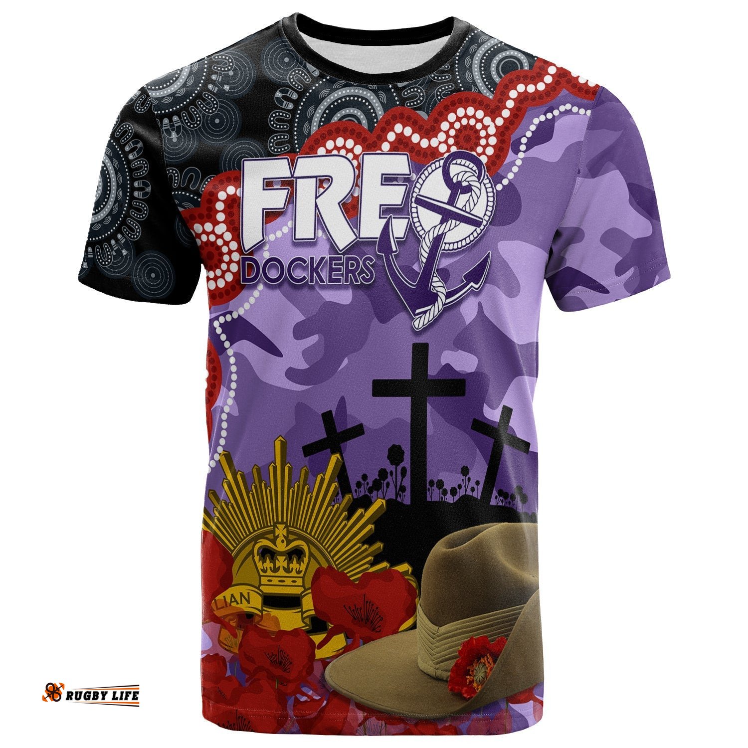 freo dockers football anzac 2023 t shirt aboriginal mix slouch hat