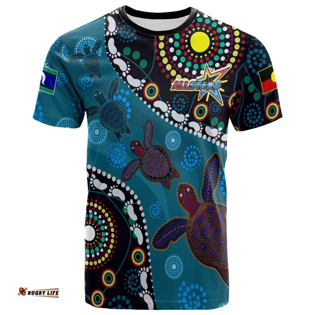 indigenous all stars rugby custom t shirt dreamtime turtle with aboriginal and torres strait islanders flag rlt13Amazing Aussie