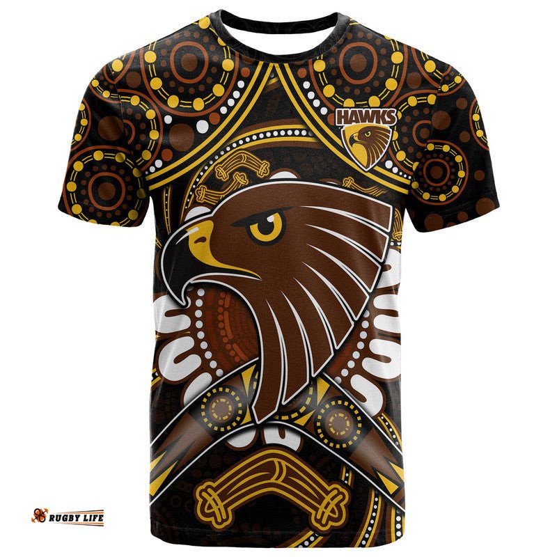 hawks football t shirt boomerang indigenous dots