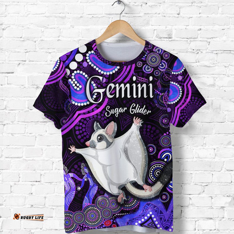 custom personalised australian astrology t shirt gemini sugar glider zodiac aboriginal vibes purple