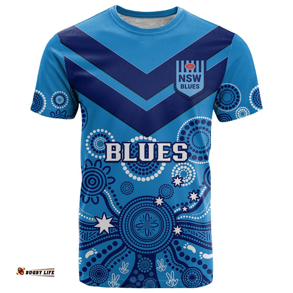 personalised nsw rugby t shirt blues aboriginal art