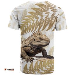 gold new zealand tuatara t shirt aotearoa sphenodon punctatus silver fern