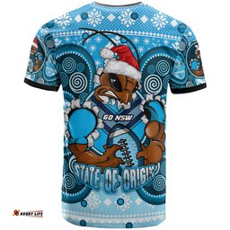 Amazing Aussie Cockroaches  Christmas T-shirt - Custom NSW Blues Cockroaches Mascot Aboriginal Inspired Christmas T-shirt