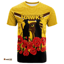 hawks anzac day t shirt indigenous art